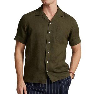 Polo Ralph Lauren Men's SS Camp Collar Pocket Linen Shirt Classic Fit Armadillo
